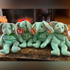 🌿 TY Beanie Baby Hippity Bunny Lot – 4 Green Bunnies 1996